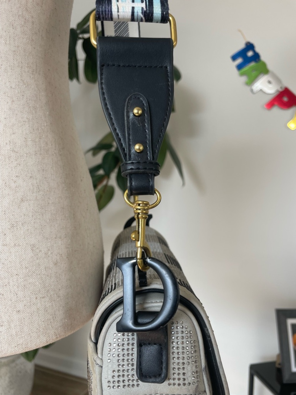 Saddle Bag with Checked Branded Strap - Picture 11 of 17